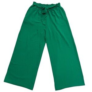 Feiersi Wide Leg Tie Waist Green Flowy Breezy Relaxed Fit Casual Pants NWT L